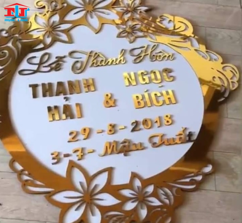 Bảng chữ hỷ, bảng treo lễ cưới, bảng tân hôn, bảng vu quy, bảng tên cô dâu chú rể, bảng sinh nhật bằng alu, cắt theo yêu cầu