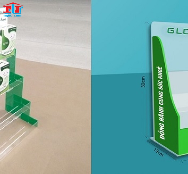 GIA CÔNG KỆ MICA TRƯNG BÀY SẢN PHẨM