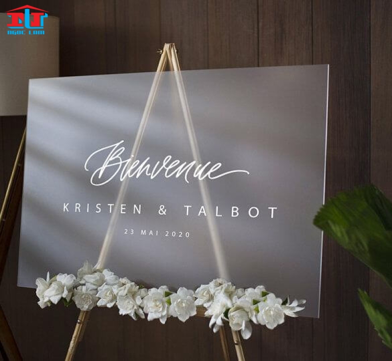 Bảng chào welcome mica xuyên thấu, bảng tên đám cưới